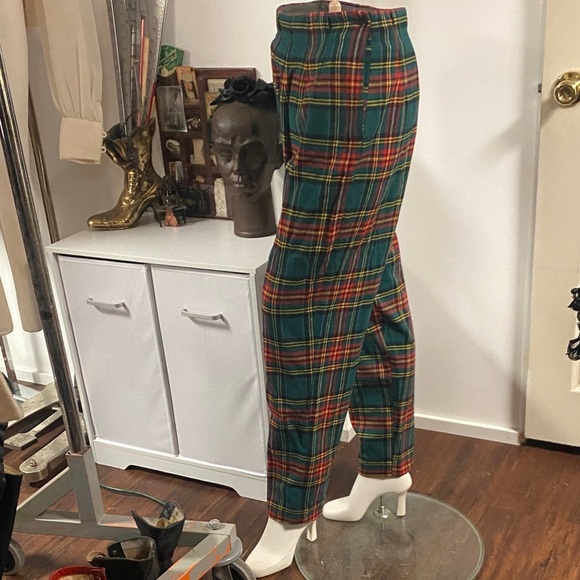 Jack Winter 50s Plaid Pants in Green and Red - Picture 3 of 8